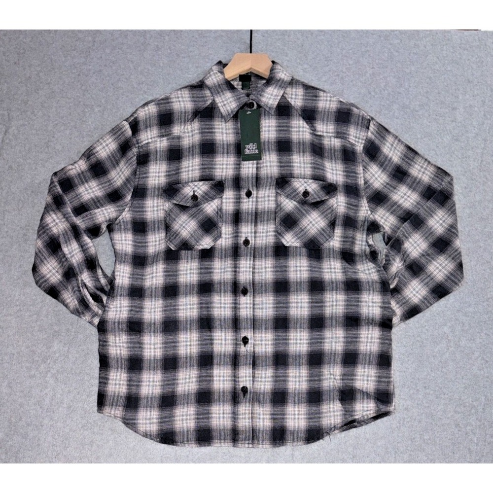 Wild Fable Oversized Flannel Shirt in Black Plaid w/ Pockets - Women's L - Picture 1 of 8